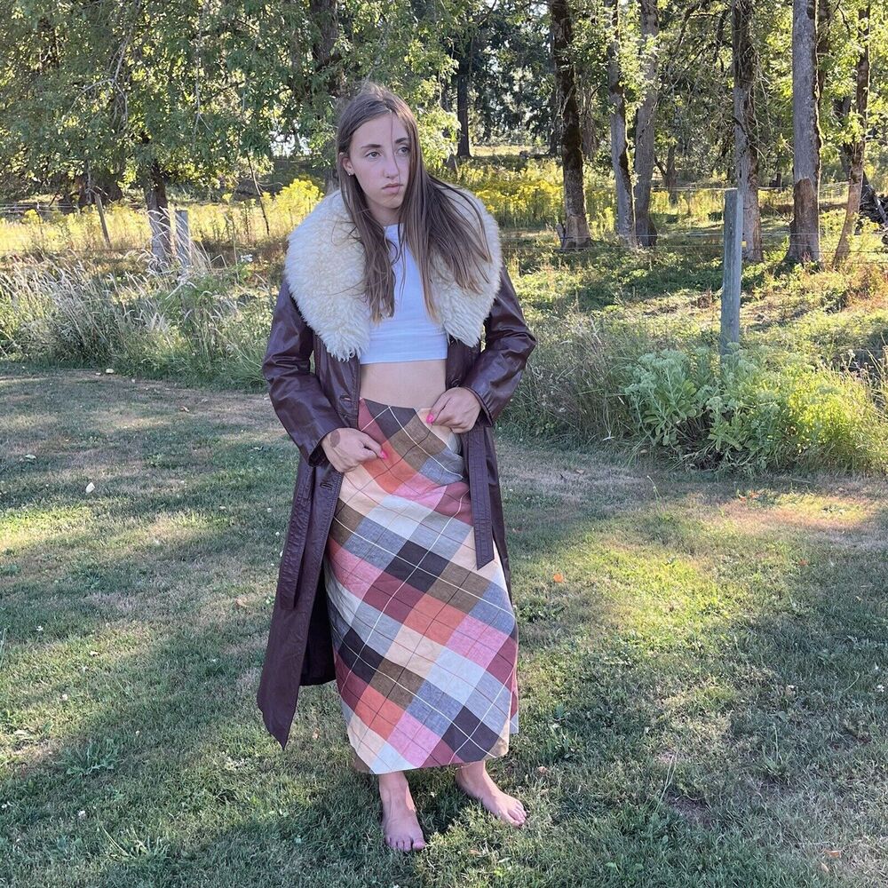 Laura Ashley Autumn Preppy Plaid Skirt Linen Cotton Blend UK 8 EUR 34 USA 4